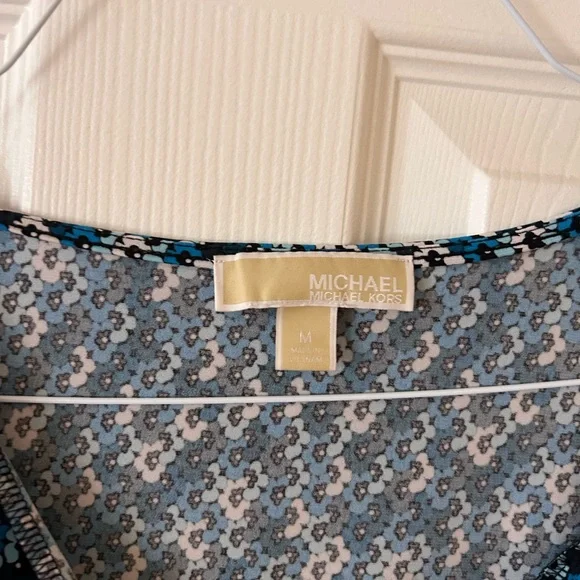 Michael Kors Blue and White Patterned Blouse - Picture 2 of 2